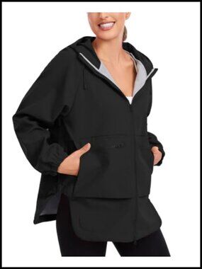 Women's Waterproof Fleece Lined Rain Jacket Hooded Windbreaker Trench Coat
